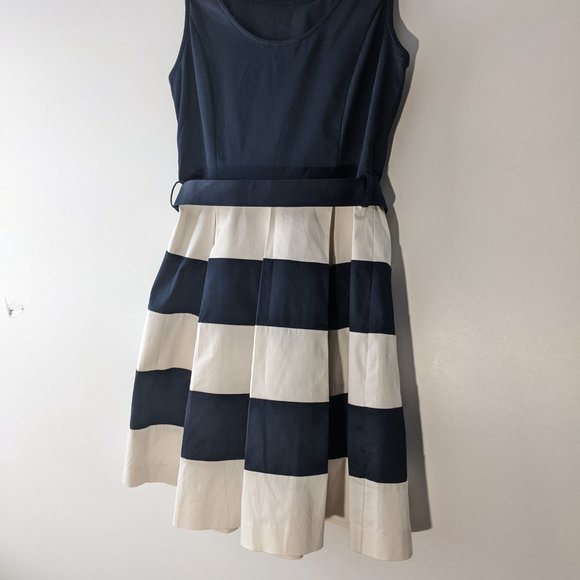Banana Republic Factory Bold Stripe Fit & Flare Dress Navy White Size 4 PETITE - Picture 5 of 8